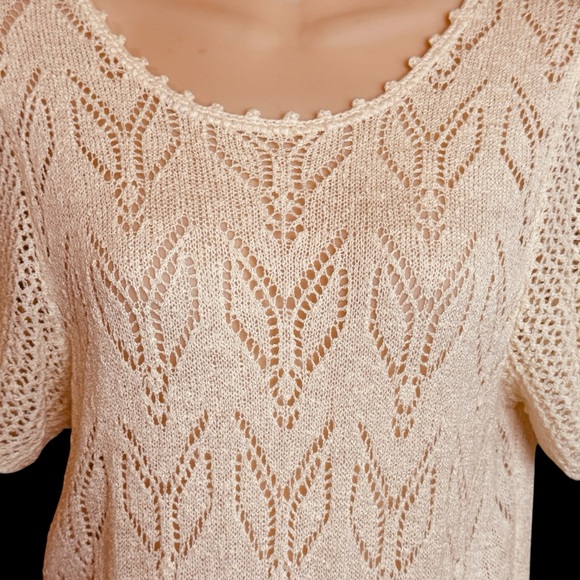 Vintage 70s 80s Cream Ivory Sweater Lace Belted Cottagecore Flutter Dress M - Picture 4 of 9